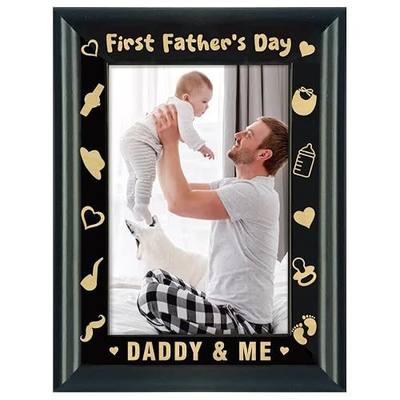First Father's Day Picture Frame for Dad Wood Daddy & Me Photo Frame First Time Dad Gifts from Baby Daughter Son Happy 1st Fathers Day Gift for New Dad 4" X 6" Photo Insert