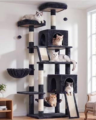 Gitelsnour Cat Tree for Indoor Cats, 71'' (180cm) Multi-Level Cat Tower for Large Adult, Sturdy Cat Tree House with 2 Scratching Boards 7 Posts, 2 Plush Perches/Condos, Hammock, Smoky Gray GCT032G
