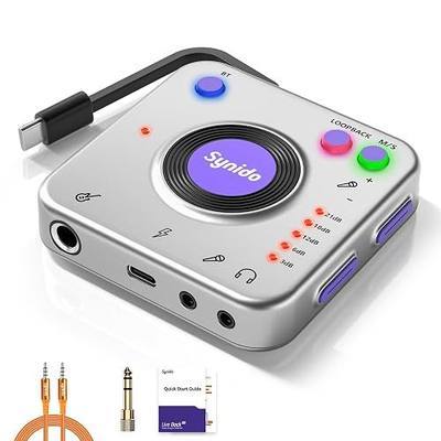 Synido Portable Guitar Audio Interface, 24-bit/96kHZ Audio Adapter with USB-C, Inst./Headphone Ports for Live Streaming, for DJ Set Audio Recording, for iPhone/iPad/Android/Mac/PC/Laptop, (A20)