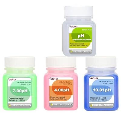pH Calibration Solution Kit 4,7,10 pH Buffer, Probe Storage Solution | 3 * 50ml pH Buffer Calibration Solution, 1 * 50ml KCl pH Probe Storage Solution, for All pH Meters with High Accuracy