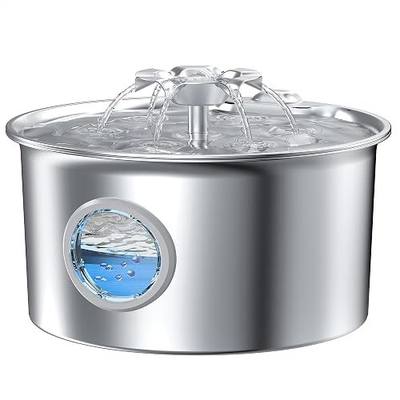 Stainless Steel Cat Water Fountain: 88oz/2.6L Cat Fountain for Drinking | Pet Water Fountain for Cats Inside with Flower Quiet Cats Dispenser Kitty Drinking Fountains Indoor for Pets& Small Animals