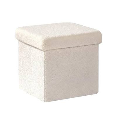 PINPLUS Storage Ottoman Cube Square Shaped Ottomans with Storage Foot Stool Footrest for Lving Room Boucle Ottoman Seat for Dorm Room,Faux Teddy Fur White,12.6"x12.6"x12.6"