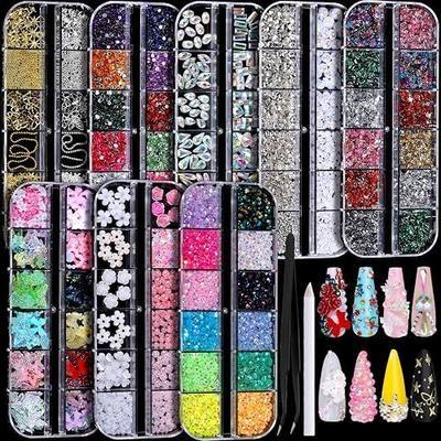FANDAMEI Nail Charms, Nail Rhinestones Kit with 8 Boxes of Nail Gems, Bedazzling Kit for Nails, Colorful Clear Flatback Rhinestones, Charms Y2K for Nails, Multi Shape Nail Art Accessories for Crafts