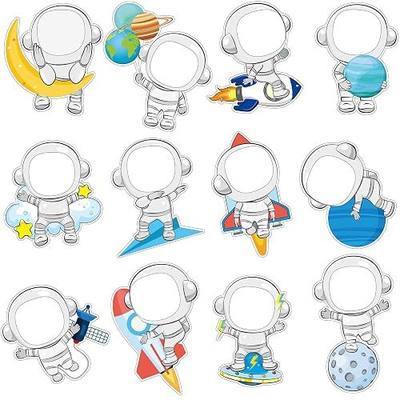 Fuutreo 60 Pcs Astronaut Cutouts DIY Photo Space Bulletin Board Decorations Classroom Cut Outs Craft Decor for School Office Classroom Astronaut Space Birthday Party Supplies Wall Door Decor