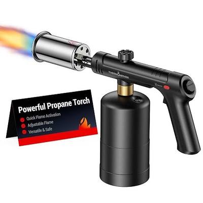 ThermoMaven Propane Torch with One-Touch Max Fire, Cooking Blow Torch Gun with Safety Lock, Charcoal Lighter, Flame Thrower, Gas Welding Kit Kitchen Food Torch Head for Grill, Sous Vide, BBQ, Black