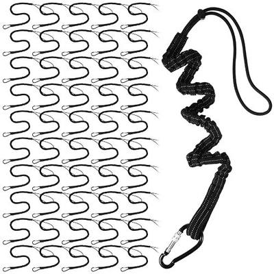 LEIFIDE 50pcs Tool Lanyard Standard Length Safety Tool Leash 17.6lb 8kg Tough Adjustable Fall Protection Tether with Aluminum Screw Lock Buckle, Shock Cord Stopper and Retractable Loop End, Black