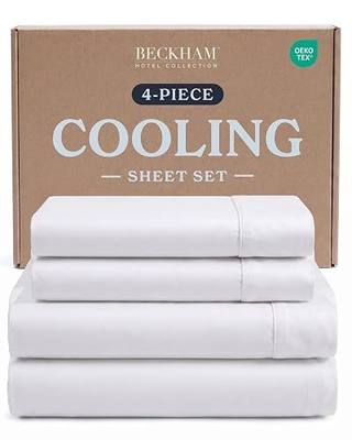 Beckham Hotel Collection Queen 4 Piece Cooling Sheet Set for Hot Sleepers, Silky Soft, Breathable & Cooling Summer Bed Sheets - Fits Mattress Up to 16" Deep Pockets - Wrinkle & Fade Free, White