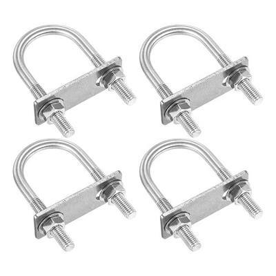 DTGN M8x34x60mm U Bolts Round Kit - 4Set - 304 Stainless Steel | U-Bolt Kit with Nuts, Washers, Frame Plate - Good for Pipe, Trailer, Automotive, Leaf Spring Fastener