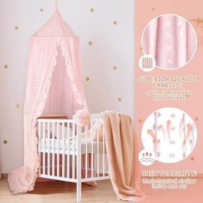 Princess Bed Canopy for Girls - Crib Canopy for Bed - Mosquito Net for Bed, Kids Bed Canopy with Princess Room Decor for Girls Bedroom,Children's Reading Room Decor (Pink)