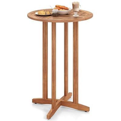 Tangkula Outdoor Acacia Wood Bar Table, 39" Patio Bar Height Round Table with Slatted Tabletop, High Top Bistro Dining Table, Pub Height Round Table for Garden, Deck, Porch and Yard