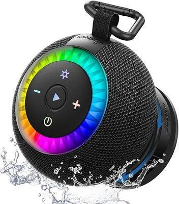 Bluetooth Shower Speaker IPX7 Waterproof: Removable Suction Cup, Black | 360° Surround Sound, Vacuum-Lock, RGB Light, Portable Wireless Speaker for Beach, Pool, Kayak, Gifts for Adults Teens
