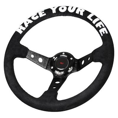 13.8" Universal Deep Dish Racing Steering Wheel Suede Leather | Suede Leather Wrapped, 6 Bolts, Drifting Sport, Horn Button