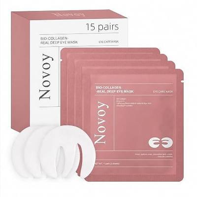 Novoy 15 Pairs Bio-Collagen Real Deep Eye Patches - 6-in-1 Retinol Overnight Eye Patches for Dark Circles, Puffiness & Wrinkles | 2% Caffeine+Hyaluronic+Niacinamide, Korean Popular Eye Mask - ROSE
