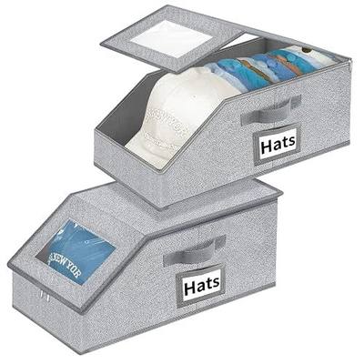 Stackable Hat Storage for Baseball Caps - Hat Organizer with Clear Window | 2PCS Stackable Storage with Clear Window Lid, Flip-Top Access, Space-Saving Hat Box for Closet, Breathable Fabric