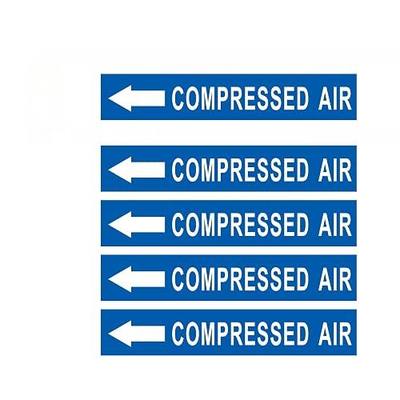 Pipe Flow Markers Label Stickers with Arrows 20 Packs 1-3/5 x 8 Inch Self-Stick Pipe Identification Marking Labels, Compressed Air Left-Pointing Arrow, White on Blue