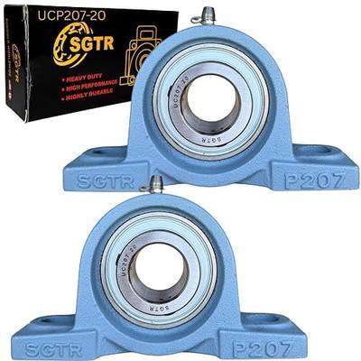 (2 Pack) SGTR Heavy Duty UCP207-20 Pillow Block Bearing, 1-1/4 inch Bore, Self-Aligning, Industrial Grade, Chrome Steel Bearing Units, Solid Cast Iron Units
