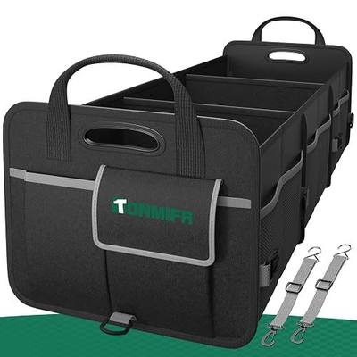 Heavy-Duty Trunk Organizer & Multi-Compartment Storage Box for SUV/Sedan/Minivan,600D Waterproof Oxford,2 Securing Hooks & Reflective Strips-Large Capacity Organiser(92L)