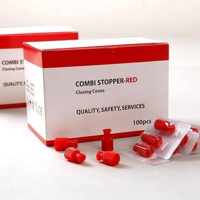 Hynec Luer Stopper Red Closing Cones, 100-Pack, EO-Sterilized Luer Lock Caps – Combination Dual Function for Male/Female Connectors