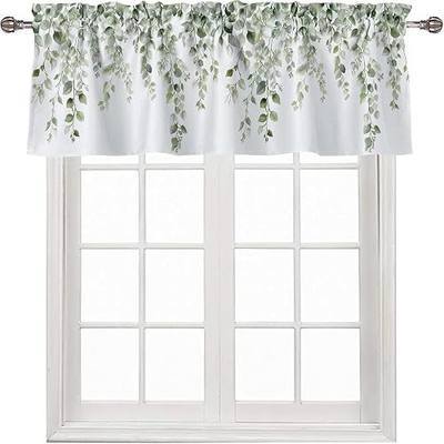 Valances for Windows Rod Pocket Curtain Sage Green 42 x 12 inch | Eucalyptus Leaf Print Rod Pocket Light Filtering Window Treatments Valance for Kitchen Bathroom Laundry Living Room