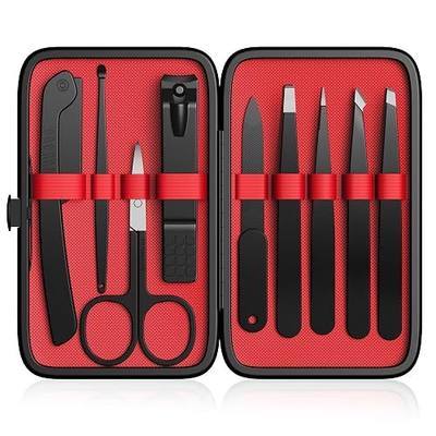 Yougai Tweezers Set,9 Pcs Professional Stainless Steel Tweezer Kit-Great Precision Eyebrow Tweezers for Ingrown Facial Hair with Leather Travel Case as Stocking Stuffing Gifts