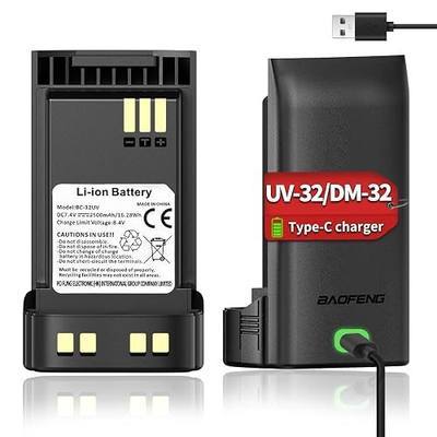 BAOFENG DM32 UV-32 Radio Battery 2500mAh USB-C Charging Rechargeable Battery Compatible with BAOFENG DM-32UV UV32 Walkie Talkie High Capacity Battery with Type-C Charging Cable,1Pack