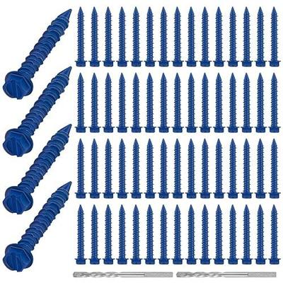 200 Qty 1/4" x 1-1/4" Hex Head Concrete Screws Anchor with Drill Bits Blue Slotted Hex Screws for Anchor Masonry, Block, Brick, Cement, Stucco, Diamond Point and Wood Fastening
