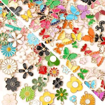 MARFOREVER 120 PCS Flower Butterfly Charms for Jewelry Making | Wholesale Assorted Enamel Floral Charms, Mixed Bulk Metal Spring Summer Pendants, DIY Crafts Necklace Bracelet Earring Making