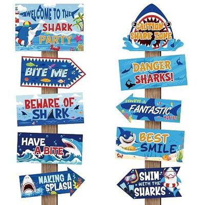 Hooqict Shark Birthday Party Decorations 20 Pieces Welcome To The Shark Signs for Kids Boys Classroom Under The Sea Ocean Beach Themed Party Supplies