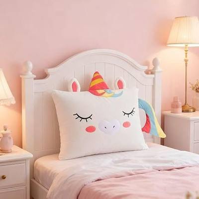 Kids Plush Cute Pillow Case White Unicorn Animal Soft Toddler Pillowcase for Beds and Nap Time Travel Pillows Bedroom Home Christmas Thanksgiving Gifts (Unicorn-White, 26×20Inches)