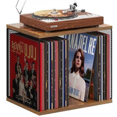 1 Cube Vinyl Record Storage Furniture - DIY Stackable 55-70 Vinyl Album Visualize Storage Box - Natural Wooden Record Holder Shelf Storage for Portable Record Player