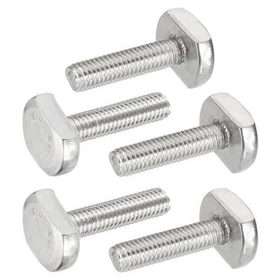 PATIKIL M6 x 25 mm T Slot Bolts, 5 Pcs 304 Stainless Steel Drop-in Bolt T Shape Stud Sliding Screw Metric Thread Hammer Head Bolt for T Track, Silver