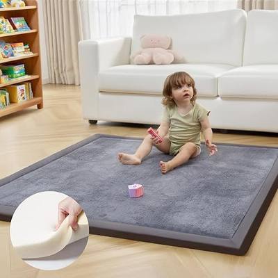 ACOMOPACK 1.3" Thick Baby Play Mat for Floor,50x50 Elasti-Foam Playpen Mat for Kids,Infants,Toddlers, Ultra Soft Crawling Mat with Non-Slip Bottom,Tummy Time,Nursery Rug,Yoga,Tatami(Dark Grey)