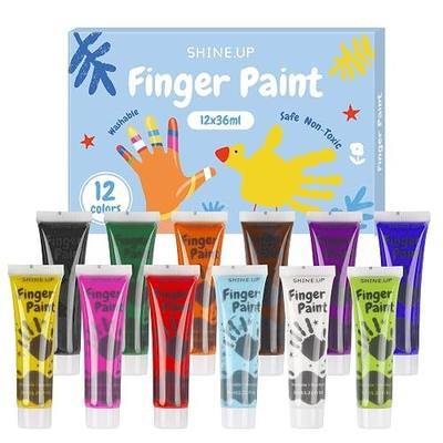 Washable Finger Paint for Kids, Non Toxic Toddler Art Supplies, 12 Vibrant Colors(1.21fl oz), Baby Safe Paint for Hand and Feet, Arts and Crafts Gifts for Ages 3 4 5 6+ Year Old Boys Girls