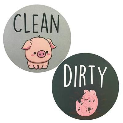 Funny Pig Dishwasher Magnet Clean Dirty Sign - 3.5” Double-Sided Farmhouse Flip Indicator - Cute Pig in Mud Design, Includes Adhesive Plate for Stainless Steel & All Surfaces