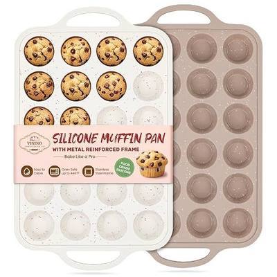 Vinino 2Pack Mini Silicone Muffin Pans for Baking with Metal Reinforced Frame, 24 Cups Mini Size Nonstick Cupcake Pan, BPA Free Oven Dishwasher Safe Baking Mold for Muffins Cupcakes