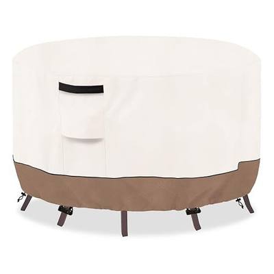 Round Outdoor Table Cover Waterproof Heavy Duty Patio Furniture Covers, Round Outdoor Dining Table Cover - 48" Dia x 28" H (Beige & Brown)