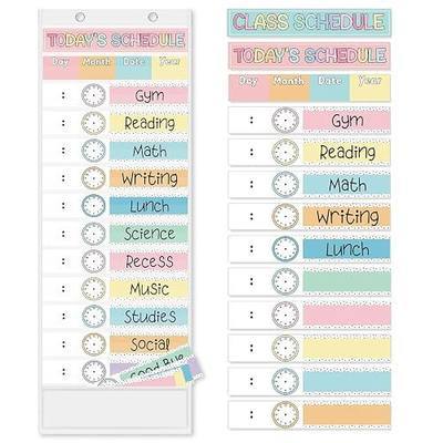 JarThenaAMCS Pastel Daily Schedule Pocket Chart 13 x 35.5 In Colorful 13 + 1 Pocket Visual Schedule Chart Board with 24 Card for Classroom Home Office Supplies