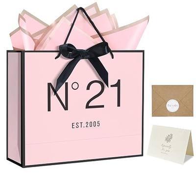 QLSKO 13" Birthday Gift Bag with Card Envelope Sticker Bow Ribbon and Tissue papers for Women Girls Design with Handles,13th-100th (EST.2005 21st, 13" W x 10.5" H x 4.3" D)
