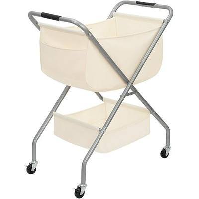 STORAGE MANIAC Collapsible Laundry Cart with Wheels 31.5"H Rolling Laundry Hamper Clothes Basket with Wheels, Canvas Liner Sturdy Steel Frame Folding for Small Narrow Space Easy Storage, Beige