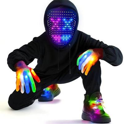 3 Set Halloween Gesture Sensing LED Mask Glow Skeleton Gloves & Shoelaces | Light up Costume Set, Halloween Costumes, Cool Stuff, Gifts for Teens, Gift Ideas for Birthday Christmas New Year's Eve