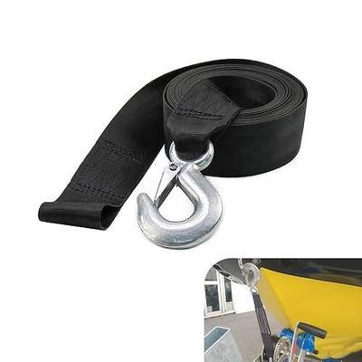 Boat Winch Strap with Hook, 20 ft Heavy Duty Boat Winch Strap, Universal Trailer Strap for Towing Trailer, ATV, Truck, Car, Boat (Black)