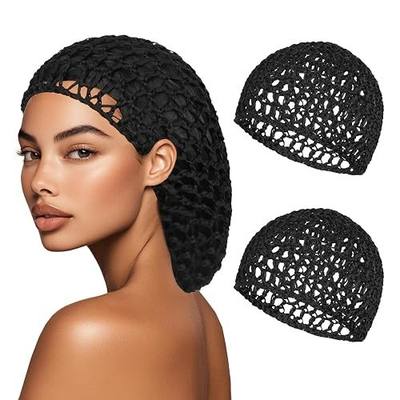 2 PCS Hair Nets for Sleeping Mesh Crochet Hair Wrap Breathable Sleep Cap for Women Reusable Elastic Hairnet(Black,Black)