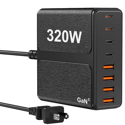 320W USB C Charger Block, 8-Port USB C Charging Station PD 65W PC Laptop Fast Charger Adapter for MacBookPro/Air,DELL,iPad,Portable Charging Station for iPhone,Samsung Galaxy