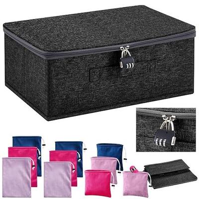 Discreet Lockable Adult Toy Bag Storage Organizer with 9 Pcs Toy Storage Drawstring Bags Organizer for Women and Men 3 Sizes, 15 x 10 x 6.3 Inches Lockable Box Travel Container(Black)