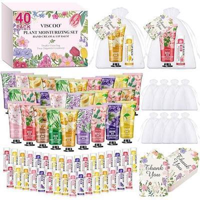 VISCOO 40 Pack Bulk Lip Balm and Hand Cream Set, with Organza Bag Thank You Card, Baby Shower Thank You Bridal Wedding Favors for Guests, Small Gift for Women Birthday