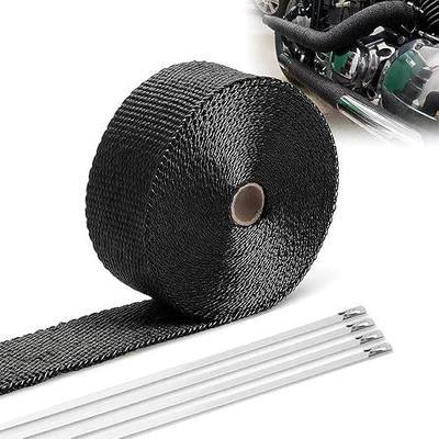 BARTOO 2" x 50' Black Exhaust Heat Wrap Roll for Motorcycle, Basalt Fiber Header Wrap Tape with Stainless Steel Ties