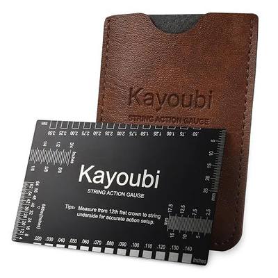 Kayoubi String Action Gauge, Height Ruler, Guitar Bass Luthier Setup Tool | High contrast stainless steel guitar string height measuring gauge, metric imperial scales, for acoustic electric fret setup