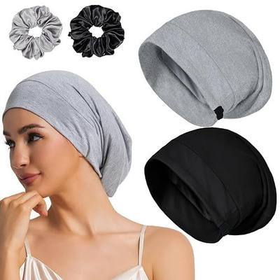 Sleep Cap Bonnet for Sleeping Black Women Cooling Ice Silk Lining Bonnets | Adjustable Smooth Cool-feel lined Hair Wrap for Curly Braids Wavy Night Hat Womens Men Slouchy Beanie Headwrap Head Covering