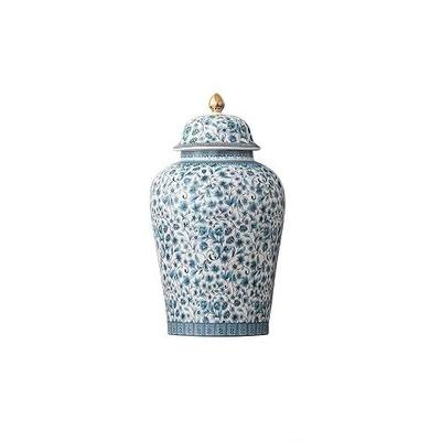 12inches flower Ginger Jar with Lid Chinese Decorative blue Ceramic | Chinese gift jars for small item storage/Tea Storage/Home/Kitchen/Dining/living room/shelf decor,Vintage Antique Accent
