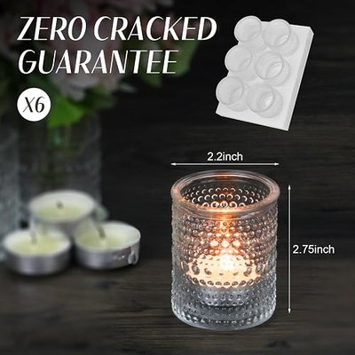 6 Pack Glass Votive Candle Holders Clear Tealight Holder Bulk for Wedding | Preventing Heat-Induced Cracks, Accommodate Most Candles, Lead-Free Glass Material, Decorative, Ideal for Weddings&Parties